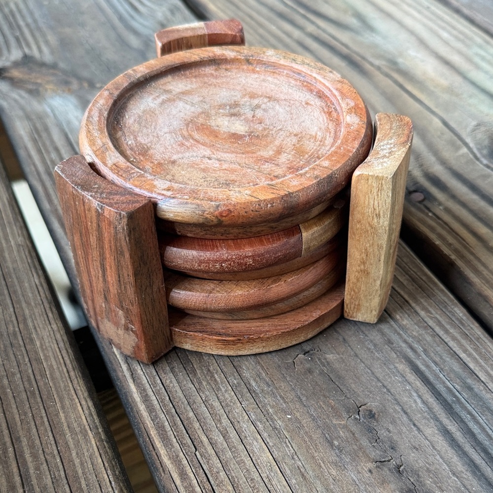 Wooden Coaster Set with Holder